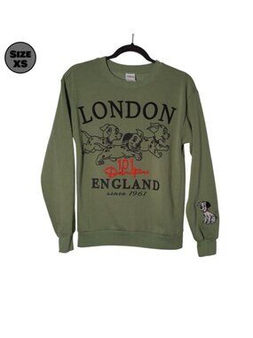 Disney's 101 Dalmatians London England USED Sweatshirt (XS, Green, Embroidered)